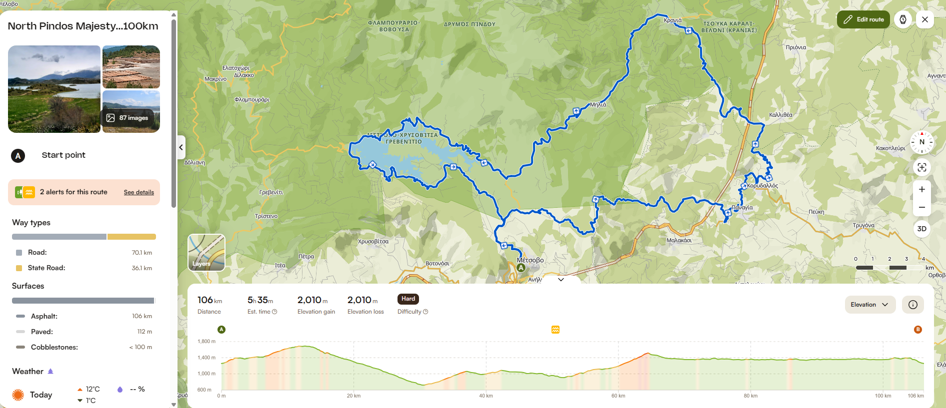 Πατήστε για να δείτε ανάλυση της διαδρομής των 100χλμ